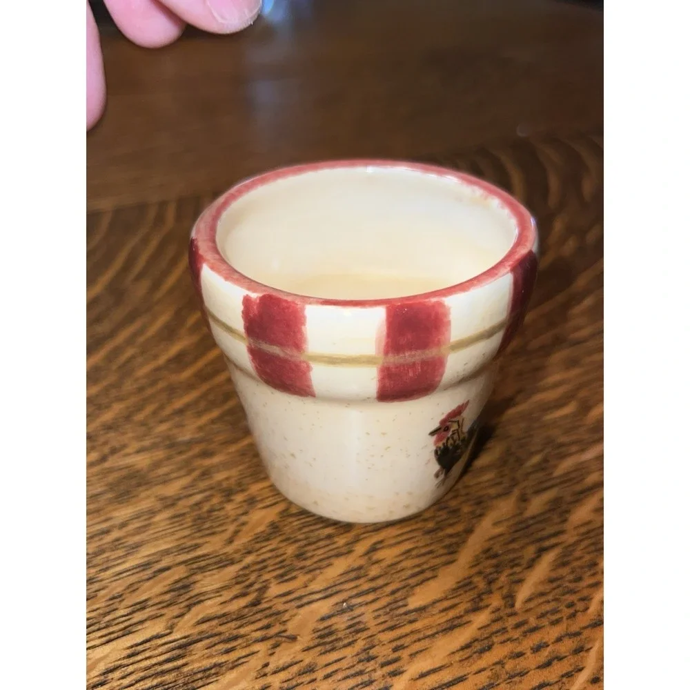 Vintage Ceramic Rooster Votive‎ Candle Holder Farmhouse Country Red Checkered